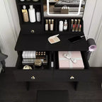 Makeup Vanity Desk Vanity Table Dressing Table with Stool, 3 Color Mode Lighted Mirror, Hair Dryer Holder, Power Outlet & Storage Drawers -ModernLuxe