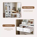 Makeup Vanity Desk Vanity Table Dressing Table with Stool, 3 Color Mode Lighted Mirror, Hair Dryer Holder, Power Outlet & Storage Drawers -ModernLuxe