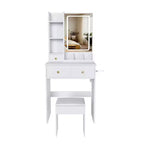 Makeup Vanity Desk Vanity Table Dressing Table with Stool, 3 Color Mode Lighted Mirror, Hair Dryer Holder, Power Outlet & Storage Drawers -ModernLuxe