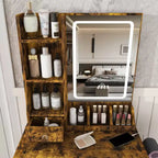 Makeup Vanity Desk Vanity Table Dressing Table with Stool, 3 Color Mode Lighted Mirror, Hair Dryer Holder, Power Outlet & Storage Drawers -ModernLuxe