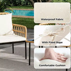 Set da esterno in 4 pezzi stile Boho - Divanetto in rattan sintetico per tutte le stagioni, Robusta struttura in metallo, Tavolino in vetro e Cuscini spessi
