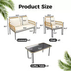 Set da esterno in 4 pezzi stile Boho - Divanetto in rattan sintetico per tutte le stagioni, Robusta struttura in metallo, Tavolino in vetro e Cuscini spessi