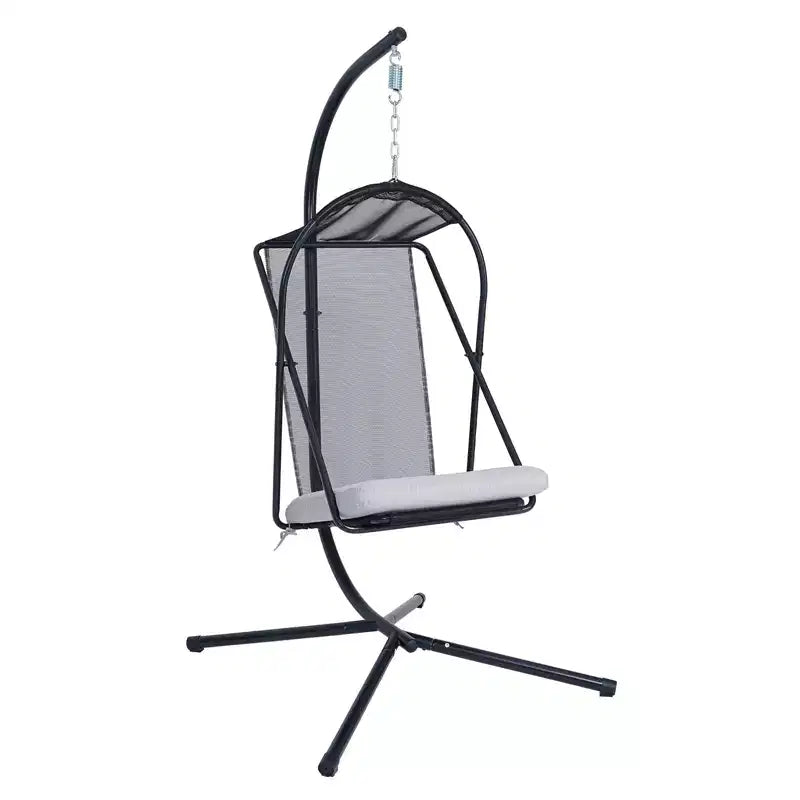 GDFStudio Aleksei Modern Metal Patio Hanging Egg Chair with Water and UV Resistant Cushion