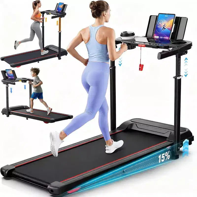 Tapis roulant YOUNGFIT 3.5HP con workstation da scrivania e altezza regolabile, capacità 204 kg, tapis roulant pieghevole portatile con inclinazione del 15% e manubrio