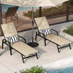 Outdoor Lounge Chair Set of 2, Adjustable Patio Reclining Chaise with Durable Textilene Fabric for All-Weather Use