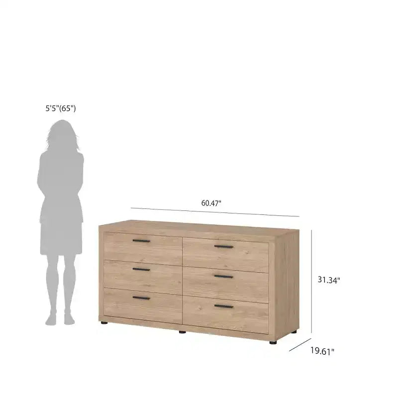 Tvilum, Mira 6 Drawer Double Dresser, Jackson Hickory