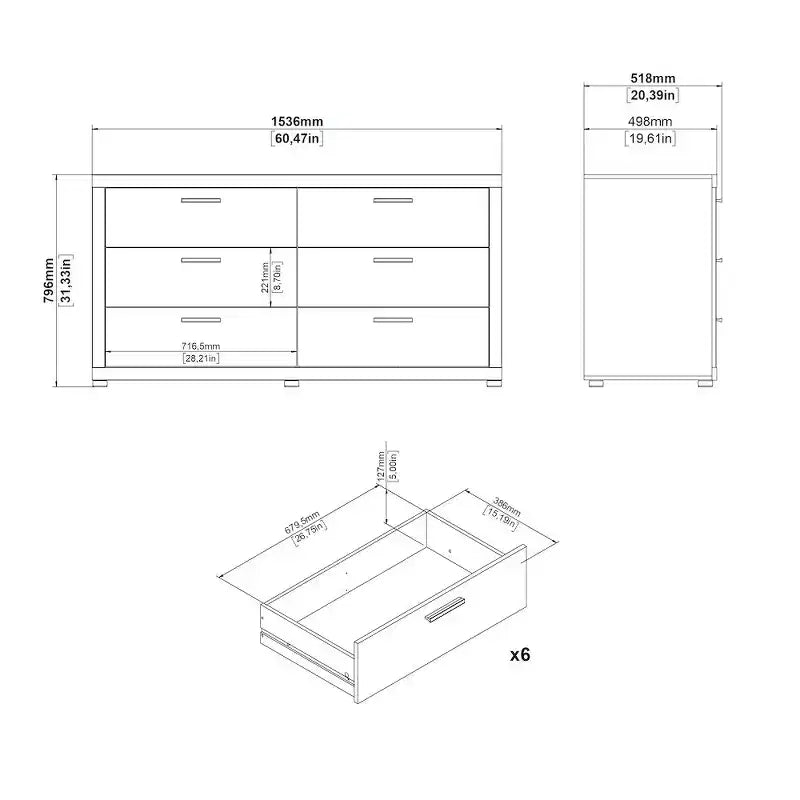 Tvilum, Mira 6 Drawer Double Dresser, Jackson Hickory
