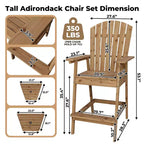 Set di 4 sedie Adirondack alte da esterno, altezza bar con vassoio di collegamento e foro per ombrellone, sedie da patio in legno massello per terrazza e cortile
