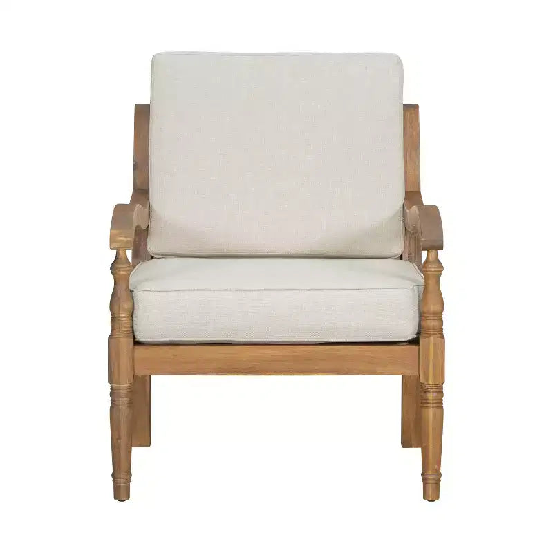 Christopher Knight Home Larry Outdoor Patio Acacia Wood Club Chair with Cushions and Curved Armrests