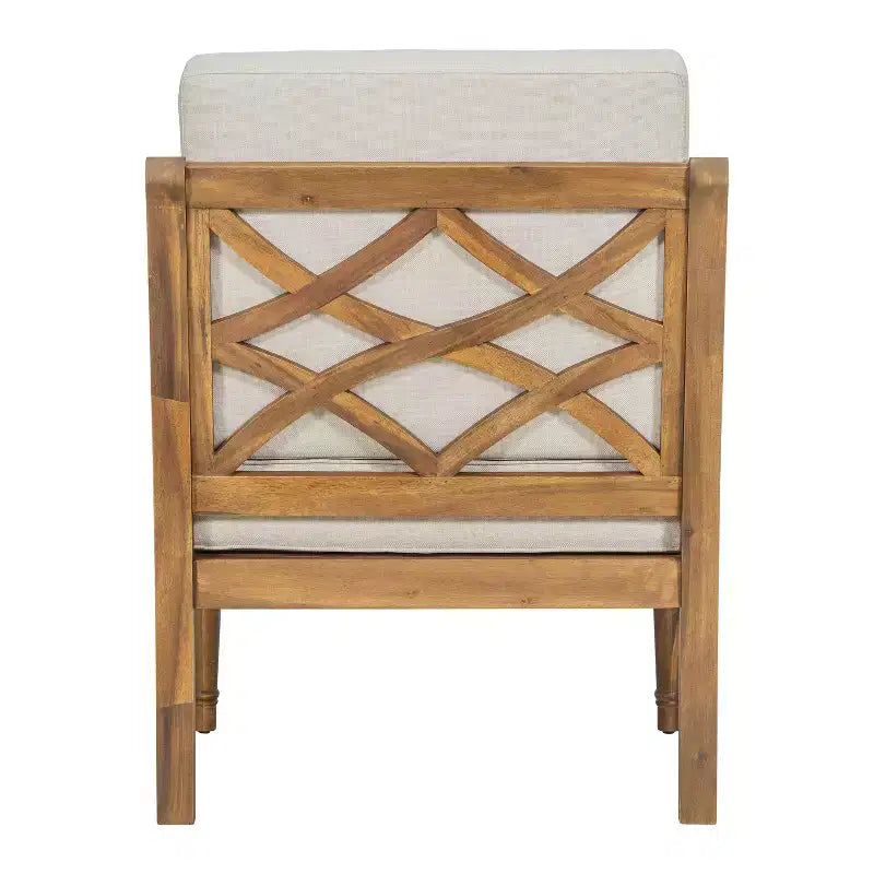 Christopher Knight Home Larry Outdoor Patio Acacia Wood Club Chair with Cushions and Curved Armrests