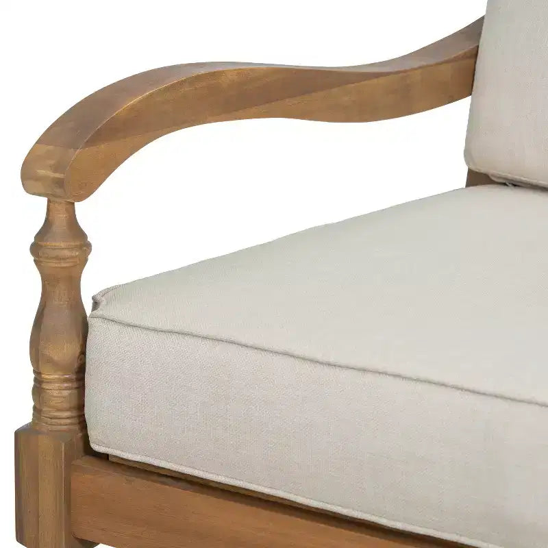 Christopher Knight Home Larry Outdoor Patio Acacia Wood Club Chair with Cushions and Curved Armrests