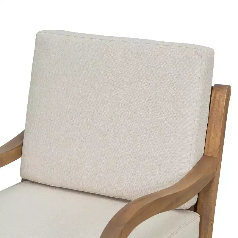 Christopher Knight Home Larry Outdoor Patio Acacia Wood Club Chair with Cushions and Curved Armrests