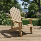 Gymax Outdoor Patio Adirondack Chair Made of Durable HIPS Material with Built-in Cup Holder Weather-Resistant and Supports Up to 380lbs Black/Teak