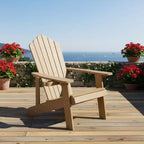 Gymax Outdoor Patio Adirondack Chair Made of Durable HIPS Material with Built-in Cup Holder Weather-Resistant and Supports Up to 380lbs Black/Teak