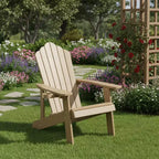 Gymax Outdoor Patio Adirondack Chair Made of Durable HIPS Material with Built-in Cup Holder Weather-Resistant and Supports Up to 380lbs Black/Teak