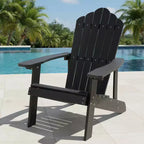 Gymax Outdoor Patio Adirondack Chair Made of Durable HIPS Material with Built-in Cup Holder Weather-Resistant and Supports Up to 380lbs Black/Teak