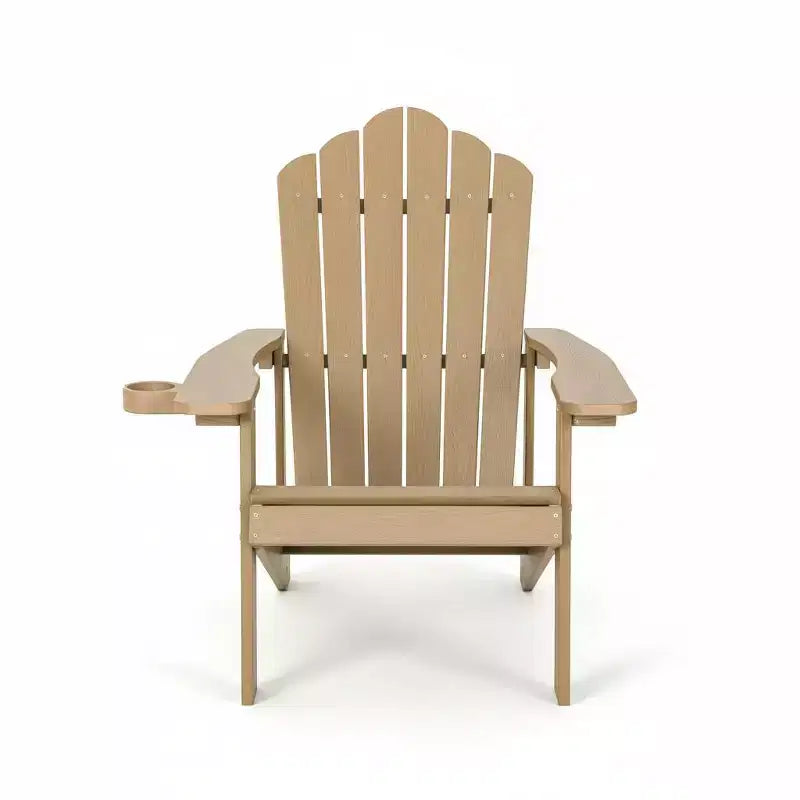 Sedia Adirondack da esterno Gymax, realizzata in resistente materiale HIPS con portabicchieri integrato, resistente alle intemperie e con portata fino a 172 kg, nera/tinta teak