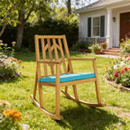 Gymax 1PC Outdoor Rocking Chair Elegant Acacia Wood Rocker with High-Density Foam Cushion Resistant Smooth Balancing Base Ideal Red/Turquoise/White
