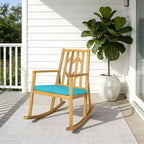 Gymax 1PC Outdoor Rocking Chair Elegant Acacia Wood Rocker with High-Density Foam Cushion Resistant Smooth Balancing Base Ideal Red/Turquoise/White