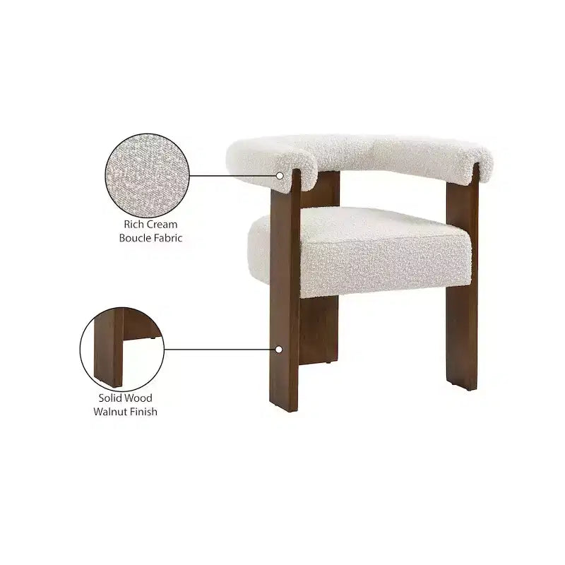 Sedia da pranzo Meridian Furniture Barrel in tessuto bouclé color crema