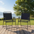 Gymax Set of 2 Folding Patio Accent Chairs with Armrests and Backrest for Camping and Beach Use