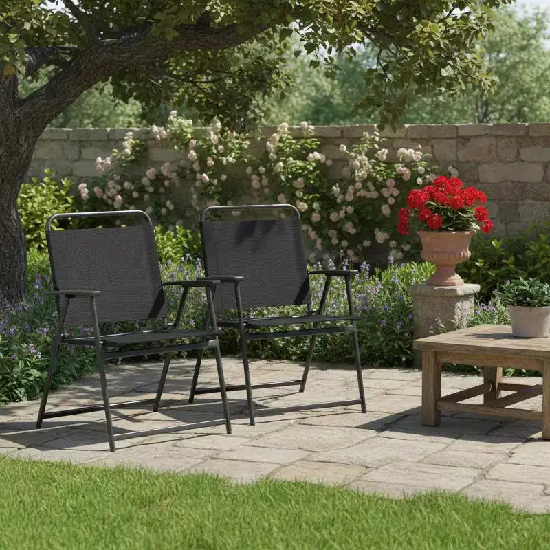 Gymax Set of 2 Folding Patio Accent Chairs with Armrests and Backrest for Camping and Beach Use