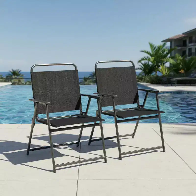 Gymax Set of 2 Folding Patio Accent Chairs with Armrests and Backrest for Camping and Beach Use