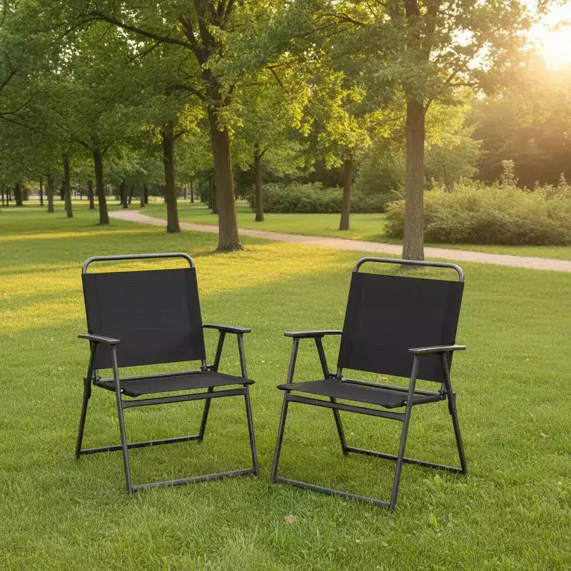 Gymax Set of 2 Folding Patio Accent Chairs with Armrests and Backrest for Camping and Beach Use