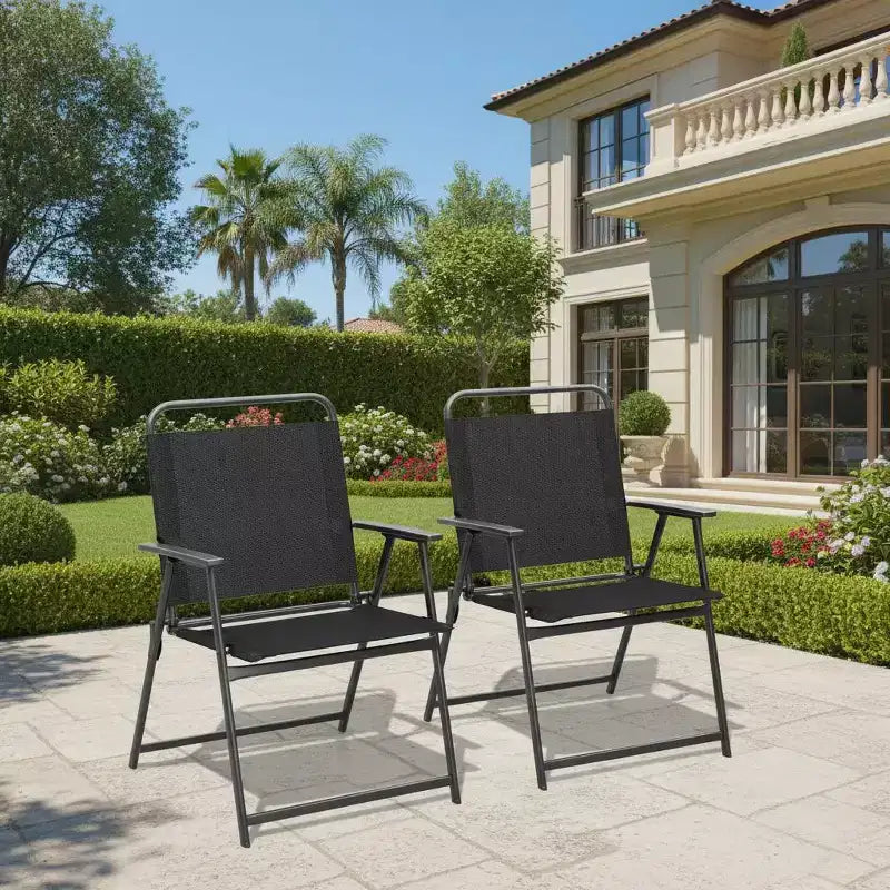 Gymax Set of 2 Folding Patio Accent Chairs with Armrests and Backrest for Camping and Beach Use