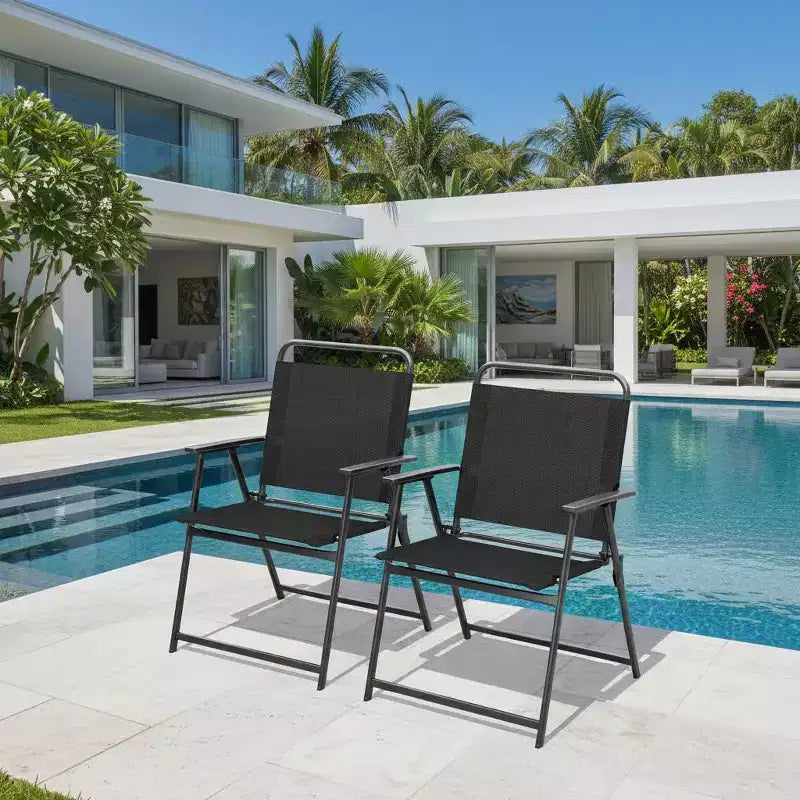 Gymax Set of 2 Folding Patio Accent Chairs with Armrests and Backrest for Camping and Beach Use
