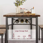 Brown Farmhouse 5-Piece Dining Set for 4, Rectangular Wood Kitchen Table with 4 Chairs & Storage Shelf for Dining Room Small Spaces