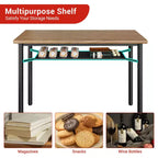 Brown Farmhouse 5-Piece Dining Set for 4, Rectangular Wood Kitchen Table with 4 Chairs & Storage Shelf for Dining Room Small Spaces