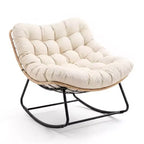 Reinforced Steel Patio Rocking Chair, Weather-Resistant Rattan, UV-Proof Cushion, 450 Lbs Capacity, Yellow Rattan with Beige Cushion