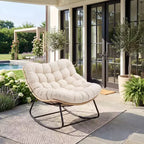 Sedia a dondolo da patio in acciaio rinforzato, rattan resistente alle intemperie, cuscino anti-UV, capacità 204 kg, rattan giallo con cuscino beige