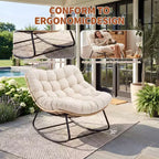 Sedia a dondolo da patio in acciaio rinforzato, rattan resistente alle intemperie, cuscino anti-UV, capacità 204 kg, rattan giallo con cuscino beige