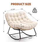 Sedia a dondolo da patio in acciaio rinforzato, rattan resistente alle intemperie, cuscino anti-UV, capacità 204 kg, rattan giallo con cuscino beige