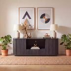JVNOXK 64-Inch Wavy TV Stand, Rounded Sideboard, Storage Cabinet, Wooden Vertical Stripe Cabinet for Living Room/Bedroom/Entryway.