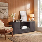 JVNOXK 64-Inch Wavy TV Stand, Rounded Sideboard, Storage Cabinet, Wooden Vertical Stripe Cabinet for Living Room/Bedroom/Entryway.