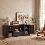 JVNOXK 64-Inch Wavy TV Stand, Rounded Sideboard, Storage Cabinet, Wooden Vertical Stripe Cabinet for Living Room/Bedroom/Entryway.