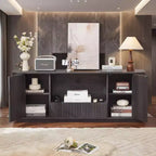 JVNOXK 64-Inch Wavy TV Stand, Rounded Sideboard, Storage Cabinet, Wooden Vertical Stripe Cabinet for Living Room/Bedroom/Entryway.