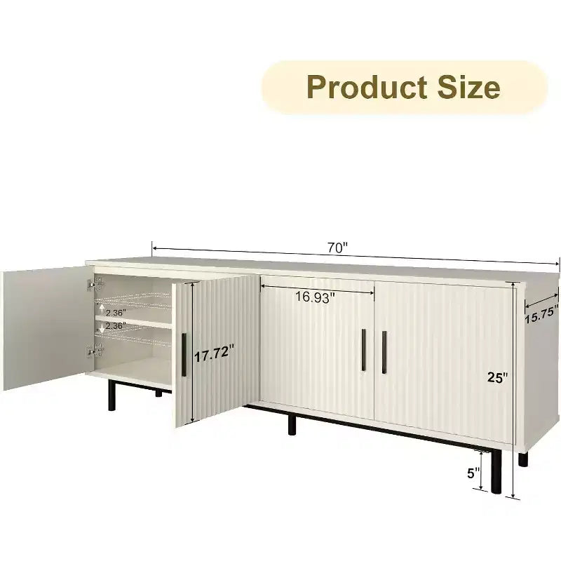 Dyonery 70 Fluted-Door TV Stand, Entertainment Center with StoragePS! Adjustable Shelf, Modern TV Console for Living Room and Bedroom,