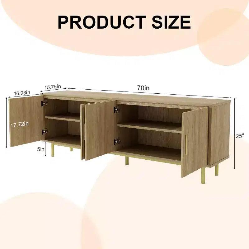 Dyonery 70 Fluted-Door TV Stand, Entertainment Center with StoragePS! Adjustable Shelf, Modern TV Console for Living Room and Bedroom,