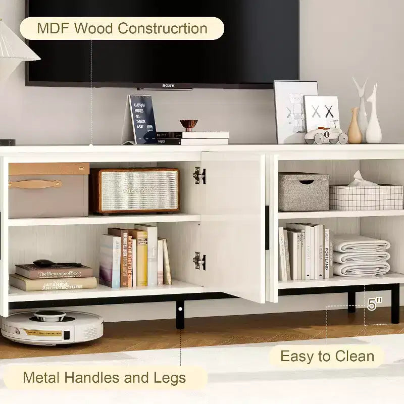 Dyonery 70 Fluted-Door TV Stand, Entertainment Center with StoragePS! Adjustable Shelf, Modern TV Console for Living Room and Bedroom,