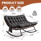 Outdoor Rocking Chair with Soft Fleece,Rattan & Rubber Wood Steel Frame, UV-Resistant Cushion,Side Pocket & 450lb Weight Capacity for Patio & Nursery