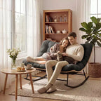 Outdoor Rocking Chair with Soft Fleece,Rattan & Rubber Wood Steel Frame, UV-Resistant Cushion,Side Pocket & 450lb Weight Capacity for Patio & Nursery