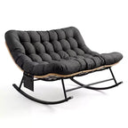 Outdoor Rocking Chair with Soft Fleece,Rattan & Rubber Wood Steel Frame, UV-Resistant Cushion,Side Pocket & 450lb Weight Capacity for Patio & Nursery