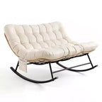 Outdoor Rocking Chair with Soft Fleece,Rattan & Rubber Wood Steel Frame, UV-Resistant Cushion,Side Pocket & 450lb Weight Capacity for Patio & Nursery