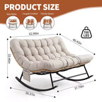Outdoor Rocking Chair with Soft Fleece,Rattan & Rubber Wood Steel Frame, UV-Resistant Cushion,Side Pocket & 450lb Weight Capacity for Patio & Nursery