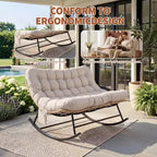 Outdoor Rocking Chair with Soft Fleece,Rattan & Rubber Wood Steel Frame, UV-Resistant Cushion,Side Pocket & 450lb Weight Capacity for Patio & Nursery