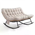 Outdoor Rocking Chair with Soft Fleece,Rattan & Rubber Wood Steel Frame, UV-Resistant Cushion,Side Pocket & 450lb Weight Capacity for Patio & Nursery